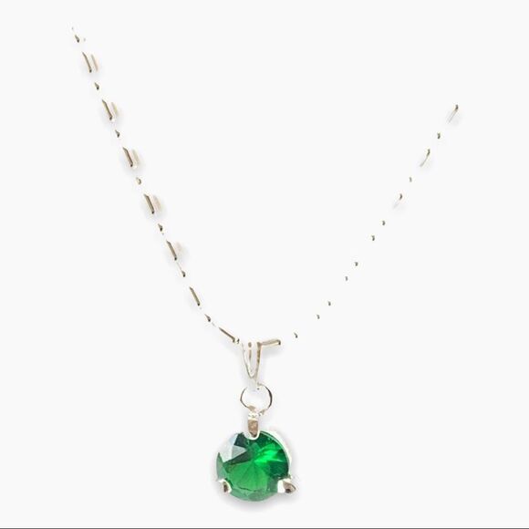 Green crystal faceted pendant necklace 18k GP 16” - Picture 3 of 8